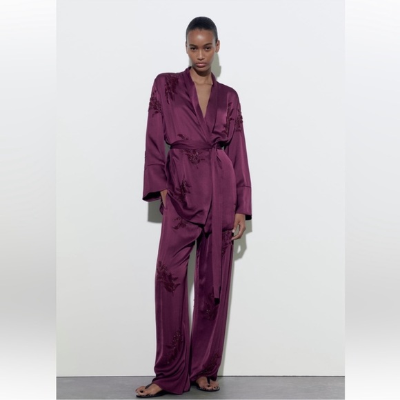 Zara Pants - Zara 2 Piece Embroidered Beaded Kimono and Pants Co Ord Set